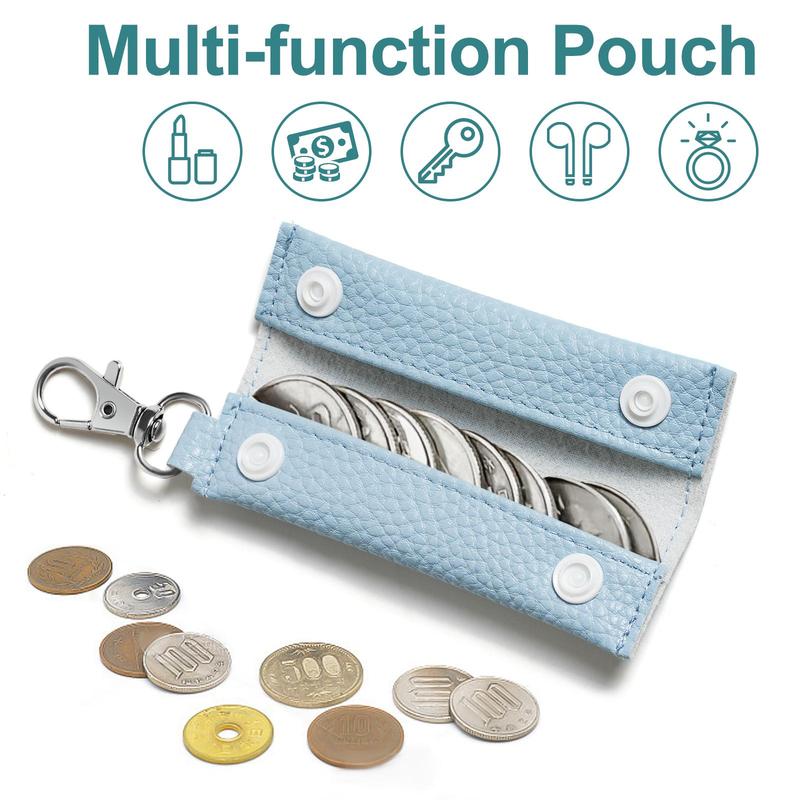 Solid Color Mini Coin Purse with Keychain, 3 Counts PU Leather Coin Purse, Portable Storage Bag for Daily Use, Home Organizer