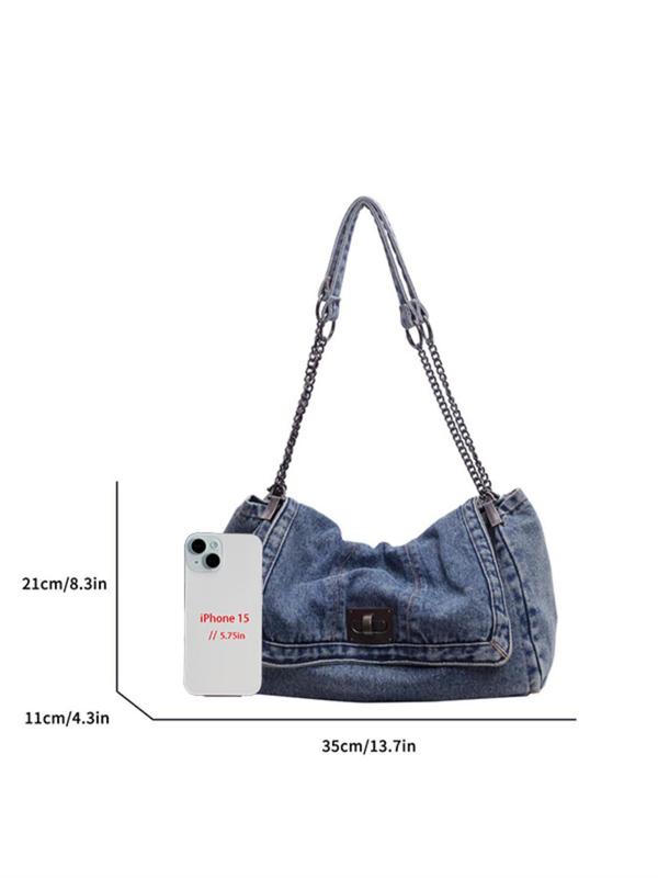 Women's Denim Crossbody Bag, Fashionable Solid Color Shoulder Bag for Daily Used, Casual Trendy Versatile High-quality Daily Commuting Bag