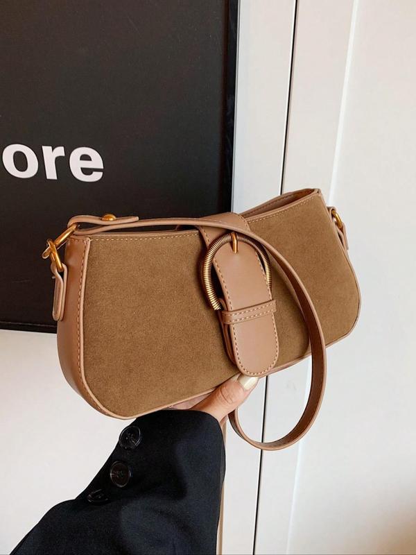 Women's Solid Color Suede Shoulder Bag, Fashionable PU Leather Crossbody Bag for Daily Used, Casual Trendy Versatile High-quality Daily Commuting Bag