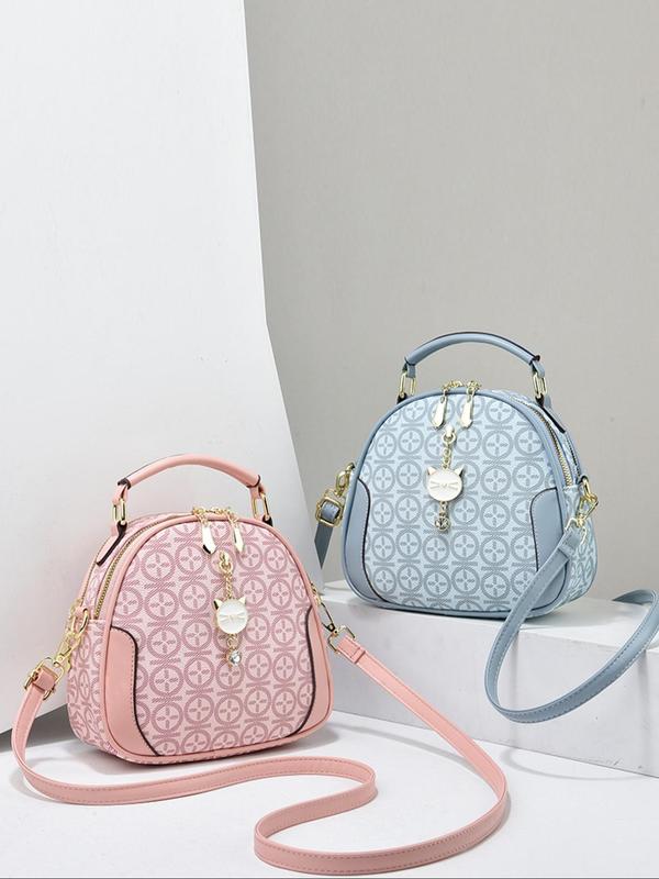 Fashionable Geometric Pattern Handbag, Casual PU Leather Zipper Crossbody Bag for Women, Trendy Versatile High-quality Daily Commuting Bag