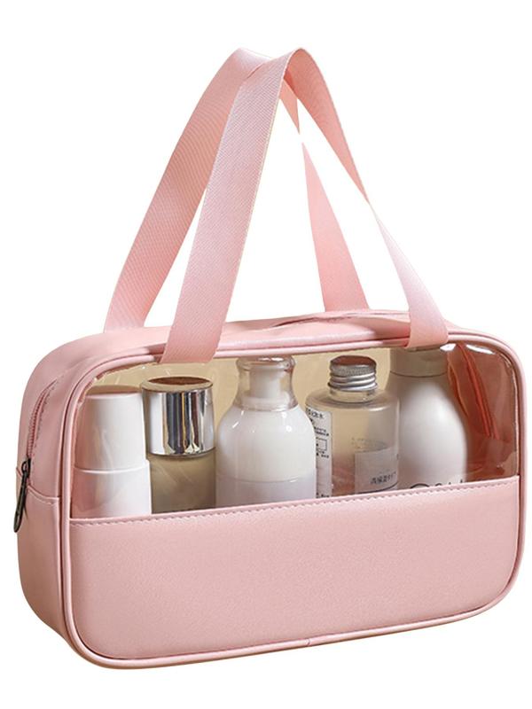 Transparent Makeup Toiletry Bag, Large Capacity Waterproof Swimming Bath Bag, Simple PU Splicing Bag