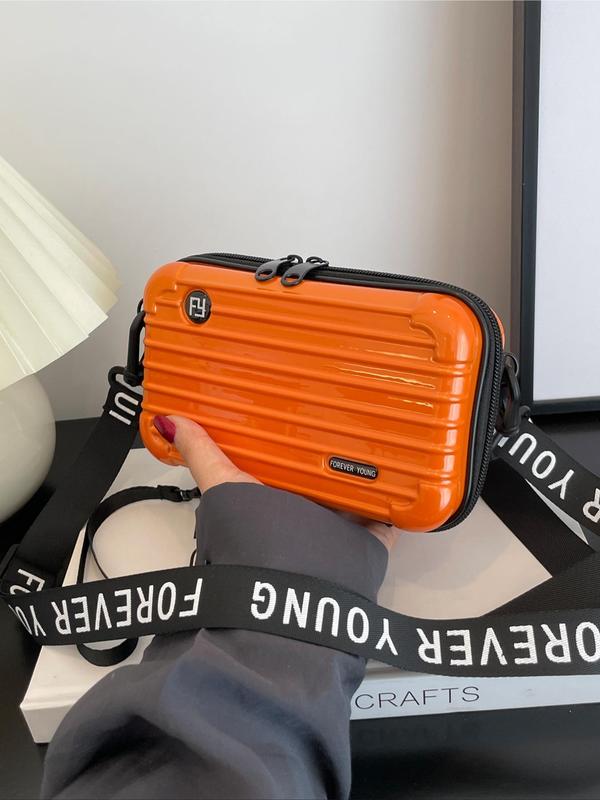 Fashionable Letter Pattern Strap PVC Crossbody Bag, Casual Solid Color Travel Storage Bag For Women, Waterproof Portable Box Bag