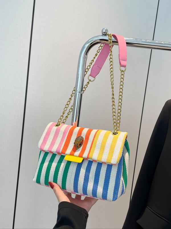 Women's Fashionable Colorful Striped Pattern Crossbody Bag, Casual Versatile Zipper Shoulder Bag for Daily Used, Trendy All-match Commuter Bag