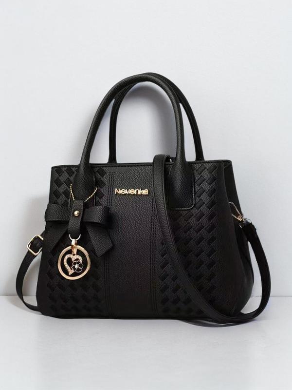 Fashionable Solid Color Pu Handbag with Heart Charm, Casual Versatile Zipper Shoulder Bag, Trendy Classic Crossbody Bag for Work & School