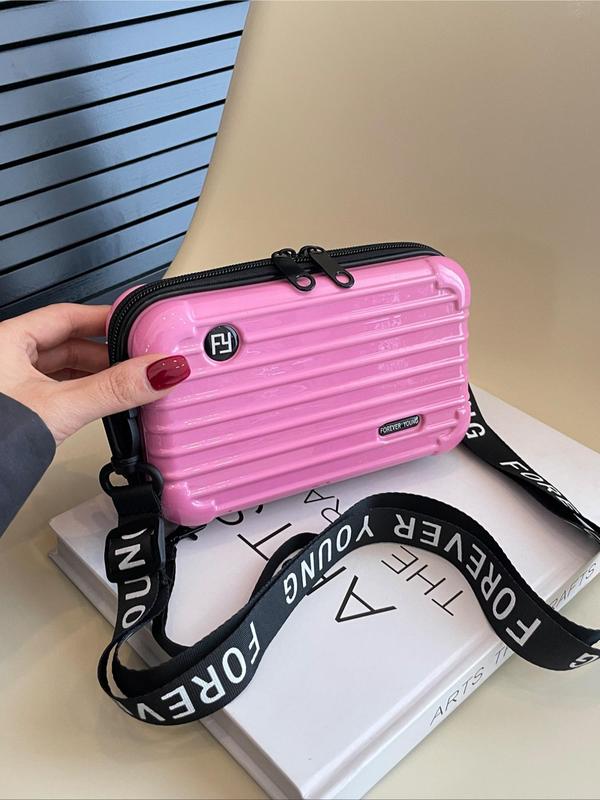 Fashionable Letter Pattern Strap PVC Crossbody Bag, Casual Solid Color Travel Storage Bag For Women, Waterproof Portable Box Bag