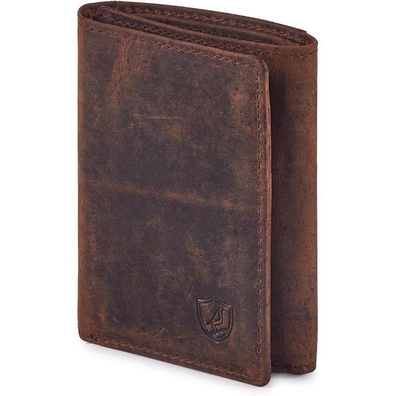 Wallet for Men Trifold Real Leather RFID Blocking Credit Card Case with ID Window in Gift Box