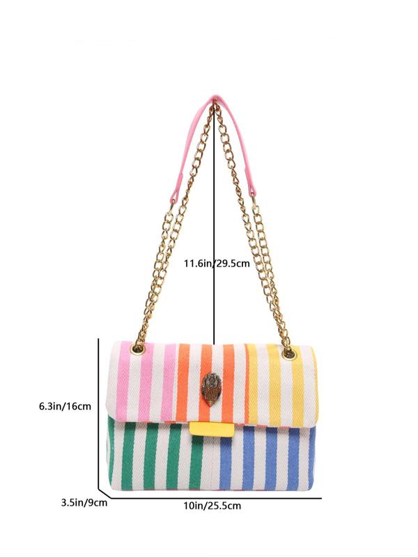 Women's Fashionable Colorful Striped Pattern Crossbody Bag, Casual Versatile Zipper Shoulder Bag for Daily Used, Trendy All-match Commuter Bag