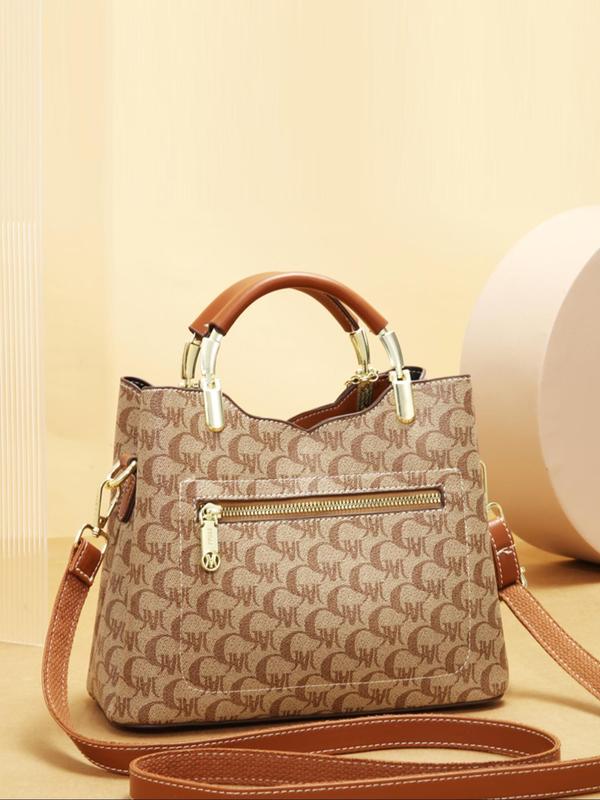 Women's Fashionable All Over Letters Print Handbag & Wallet, Casual Versatile Shoulder Bag & Wallet, Trendy High-quality Daily Commuting Bag Set Unique Everyday Designer Bags
