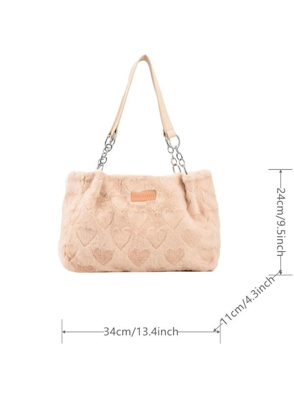 Fashionable Casual Heart Decor Everything Tote Bag, Simple Design Large Capacity Shoulder Bag for Women for Work & Daily Use, Trendy Y2k Style Work Bags for Women for Fall & Winter, Holiday Gifts