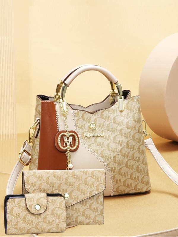 Women's Fashionable All Over Letters Print Handbag & Wallet, Casual Versatile Shoulder Bag & Wallet, Trendy High-quality Daily Commuting Bag Set Unique Everyday Designer Bags