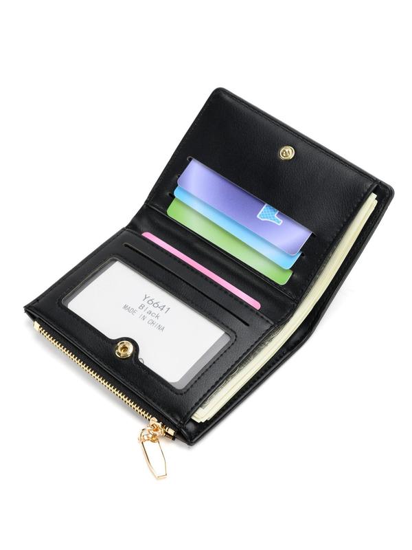 Women's Simple Plain Pu Leather Zipper Bifold Wallet, Multi-functional Card Holder for Women & Girls, Compact Slim Card Holder for Daily Use