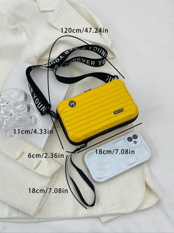 Fashionable Letter Pattern Strap PVC Crossbody Bag, Casual Solid Color Travel Storage Bag For Women, Waterproof Portable Box Bag