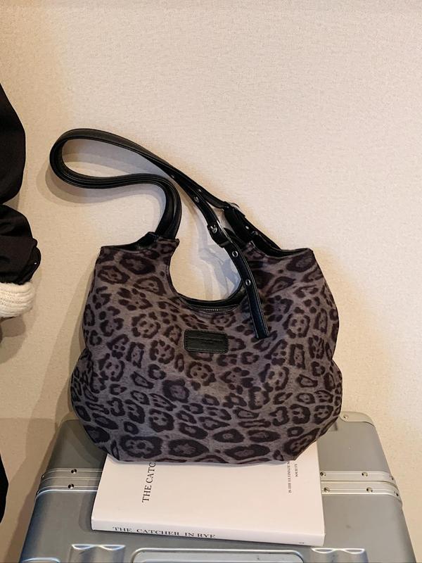 Women's Fashion Leopard Print Tote Bag, Casual Large Capacity Shoulder Bag for Daily Used, Trendy All-match Bag for Commuters and Students