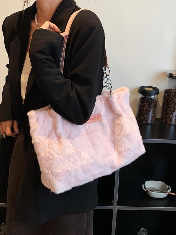 Fashionable Casual Heart Decor Everything Tote Bag, Simple Design Large Capacity Shoulder Bag for Women for Work & Daily Use, Trendy Y2k Style Work Bags for Women for Fall & Winter, Holiday Gifts