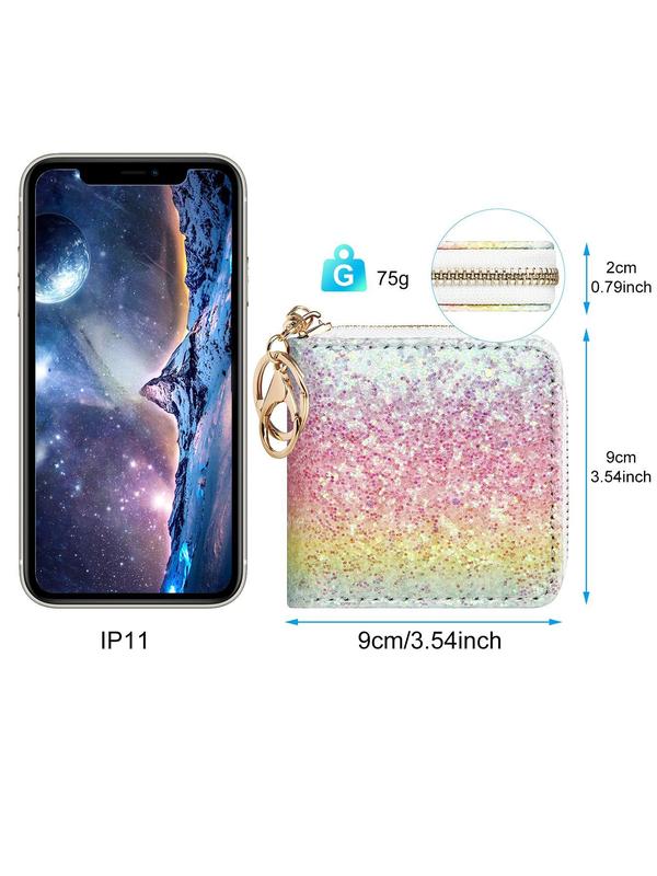 Cute Glitter Sequin Short Wallet, Fashionable Zipper Wallet for Women & Girls, Casual Trendy Versatile High-quality Daily Wallet