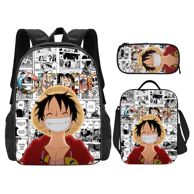 One Piece 3Pcs Backpack Set  Game Backpack  Portable Multifunction Bag Large Capacity Cartoon Bookbag