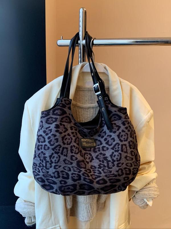 Women's Fashion Leopard Print Tote Bag, Casual Large Capacity Shoulder Bag for Daily Used, Trendy All-match Bag for Commuters and Students