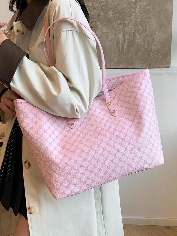 Women's Fashionable Geometric Pattern Tote Bag, Casual PU Leather Zipper Shoulder Bag for Daily Used, Trendy Versatile High-quality Daily Commuting Bag