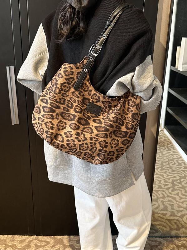 Women's Fashion Leopard Print Tote Bag, Casual Large Capacity Shoulder Bag for Daily Used, Trendy All-match Bag for Commuters and Students