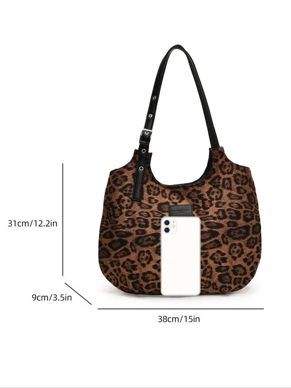 Women's Fashion Leopard Print Tote Bag, Casual Large Capacity Shoulder Bag for Daily Used, Trendy All-match Bag for Commuters and Students