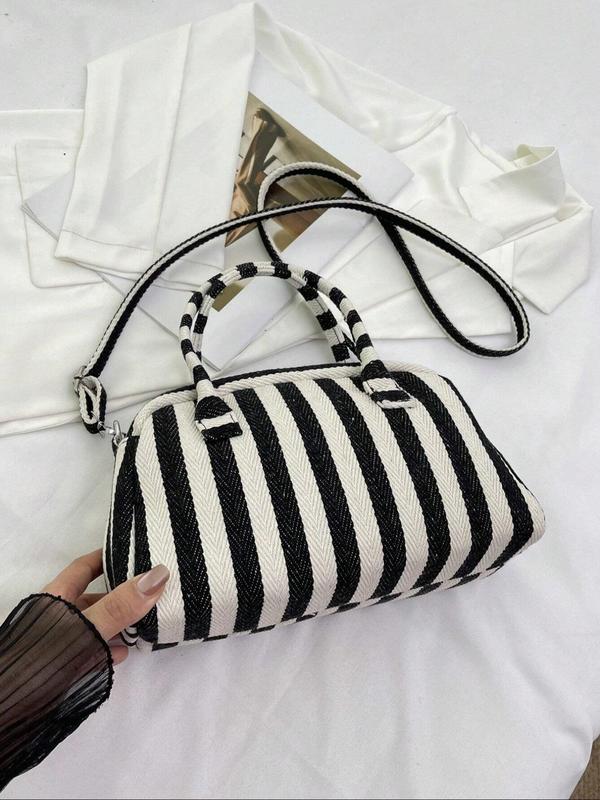 Fashionable Colorblock Striped Pattern Handbag, Casual Versatile Lace Bow Decorated Crossbody Bag for Women, Trendy All-match Commuter Bag for Daily Used