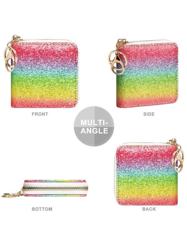 Cute Glitter Sequin Short Wallet, Fashionable Zipper Wallet for Women & Girls, Casual Trendy Versatile High-quality Daily Wallet