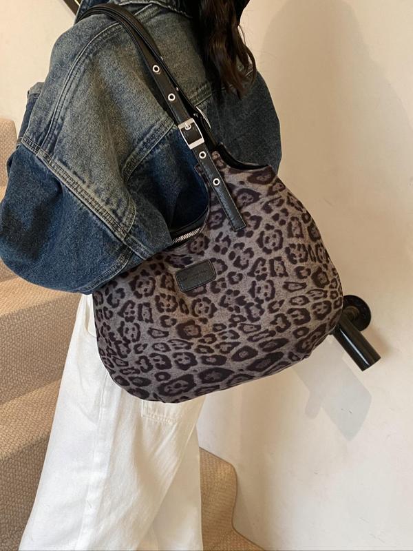 Women's Fashion Leopard Print Tote Bag, Casual Large Capacity Shoulder Bag for Daily Used, Trendy All-match Bag for Commuters and Students