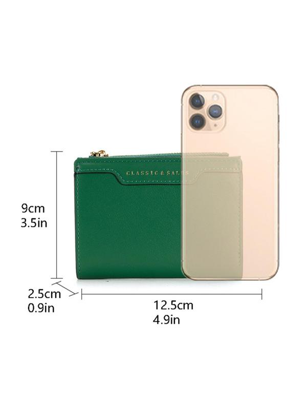 Women's Simple Plain Pu Leather Zipper Bifold Wallet, Multi-functional Card Holder for Women & Girls, Compact Slim Card Holder for Daily Use