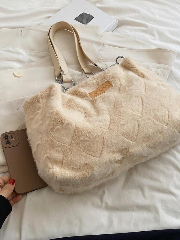 Fashionable Casual Heart Decor Everything Tote Bag, Simple Design Large Capacity Shoulder Bag for Women for Work & Daily Use, Trendy Y2k Style Work Bags for Women for Fall & Winter, Holiday Gifts