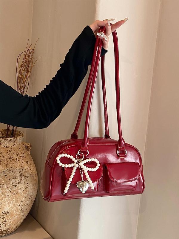 Women's Fashionable Faux Pearls Bowknot Decorated Crossbody Bag, Casual Versatile Shoulder Bag for Daily Used, Trendy All-match Commuter Bag