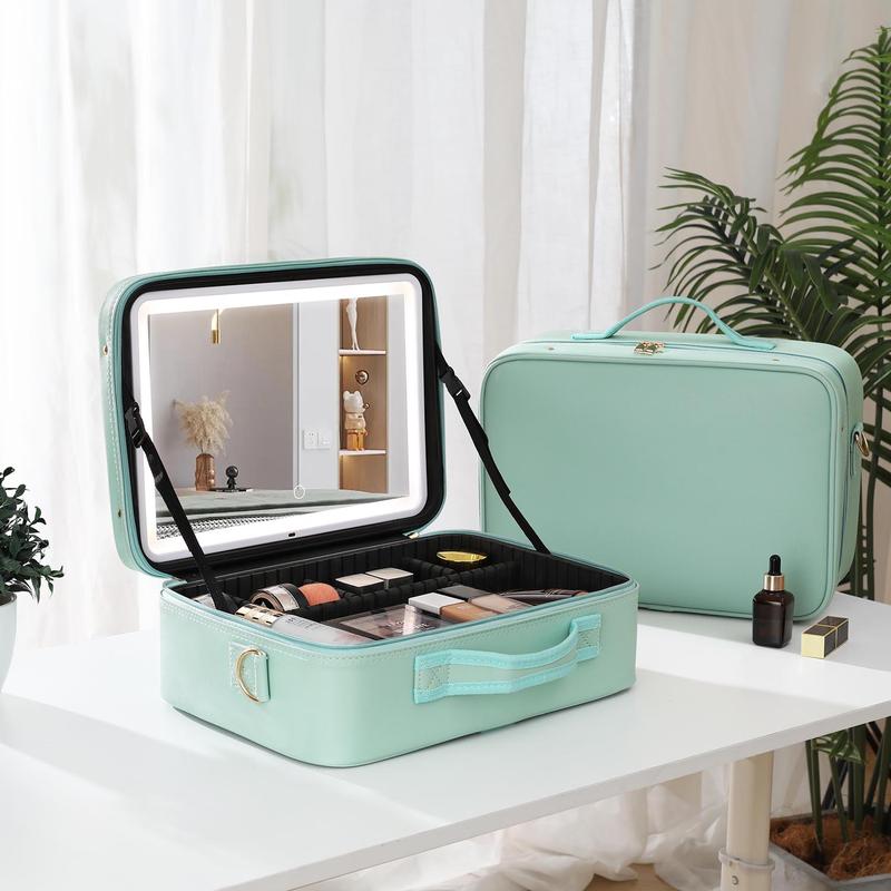 La Reina Vanity Large-capacity makeup bag with mirror, LED light, portable shoulder bag, portable makeup bag