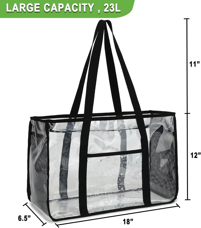 Clear Beach Bag for Women, Large Clear Tote Bag for Stadium Events - Zipper Closure, Waterproof, Sandproof