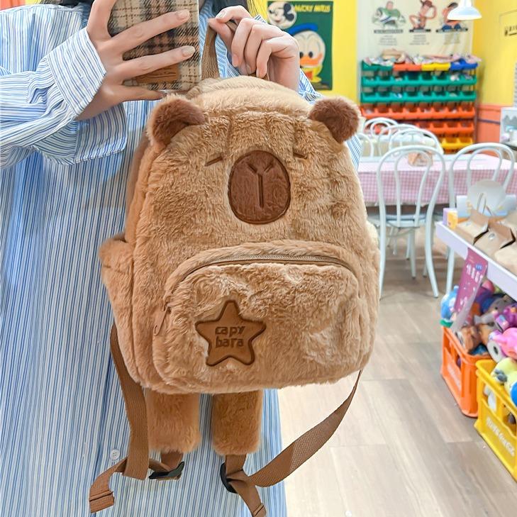 Small Capybara Backpack Multifunction Plush Bookbag Capybara Durable Casual Bag