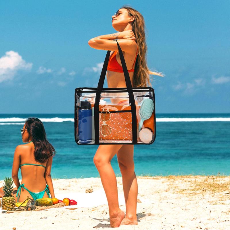 Clear Beach Bag for Women, Large Clear Tote Bag for Stadium Events - Zipper Closure, Waterproof, Sandproof