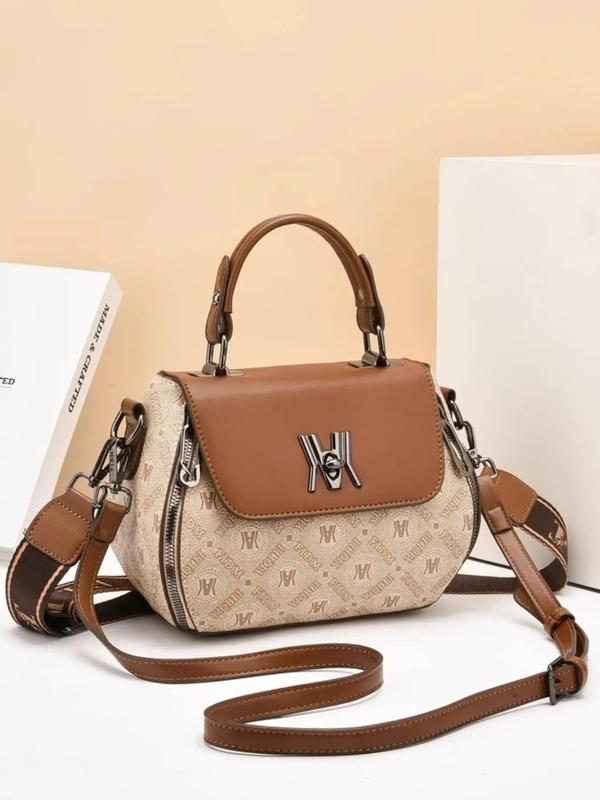 Women's Summer 2024 Letter Pattern Pu Leather Handbag, Zipper Crossbody Bag, Casual Trendy Versatile Daily Commuting Bag for Women