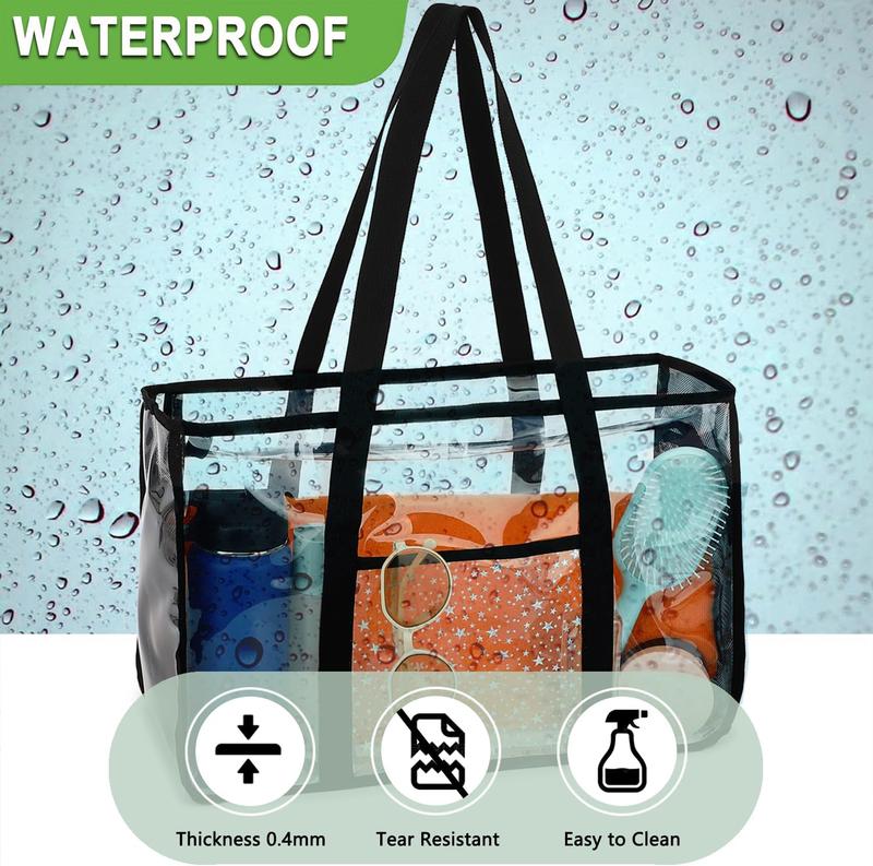 Clear Beach Bag for Women, Large Clear Tote Bag for Stadium Events - Zipper Closure, Waterproof, Sandproof