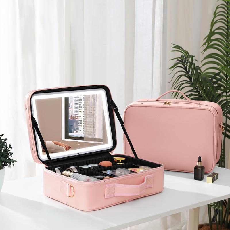 La Reina Vanity Large-capacity makeup bag with mirror, LED light, portable shoulder bag, portable makeup bag