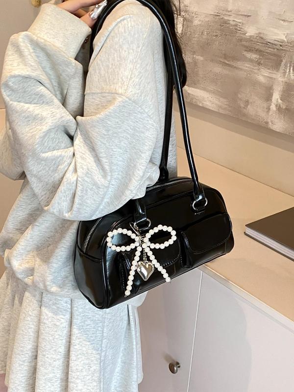 Women's Fashionable Faux Pearls Bowknot Decorated Crossbody Bag, Casual Versatile Shoulder Bag for Daily Used, Trendy All-match Commuter Bag