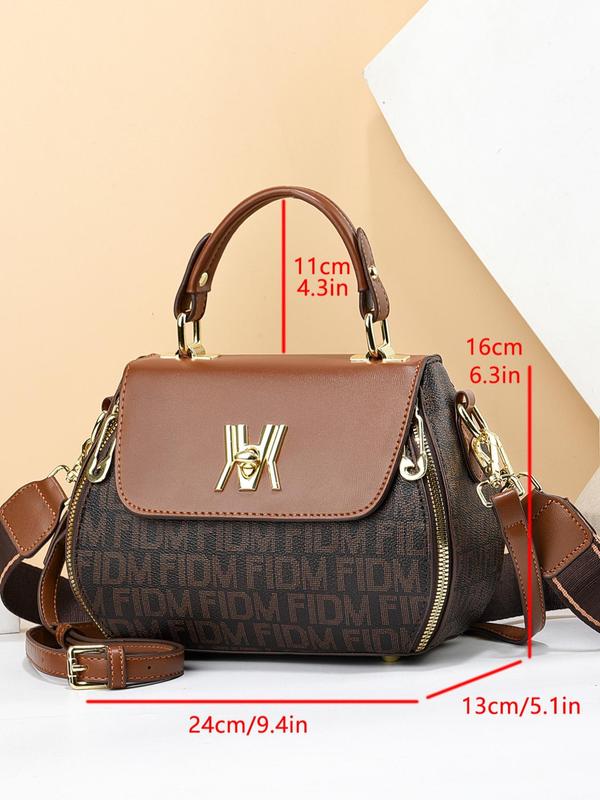 Women's Summer 2024 Letter Pattern Pu Leather Handbag, Zipper Crossbody Bag, Casual Trendy Versatile Daily Commuting Bag for Women