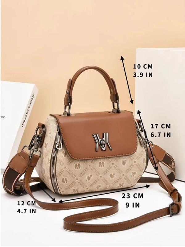 Women's Summer 2024 Letter Pattern Pu Leather Handbag, Zipper Crossbody Bag, Casual Trendy Versatile Daily Commuting Bag for Women