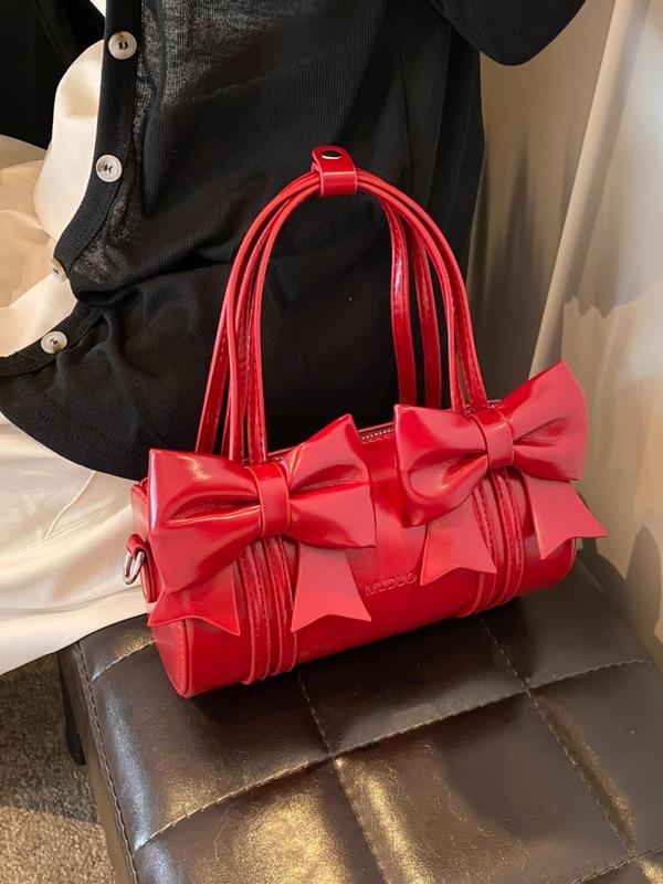 Women's Bowknot Design Handbag, Shoulder Bag, Crossbody Bag, Fashionable Solid Color Handbag for Daily Used, Casual Trendy Versatile High-quality Daily Commuting Bag