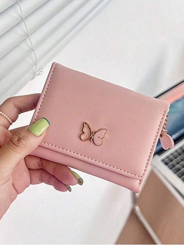 Women's Cute Cartoon Butterfly Design Short Wallet, Fashionable PU Leather Zipper Bifold Wallet, Casual Versatile Card Holder for Daily Used