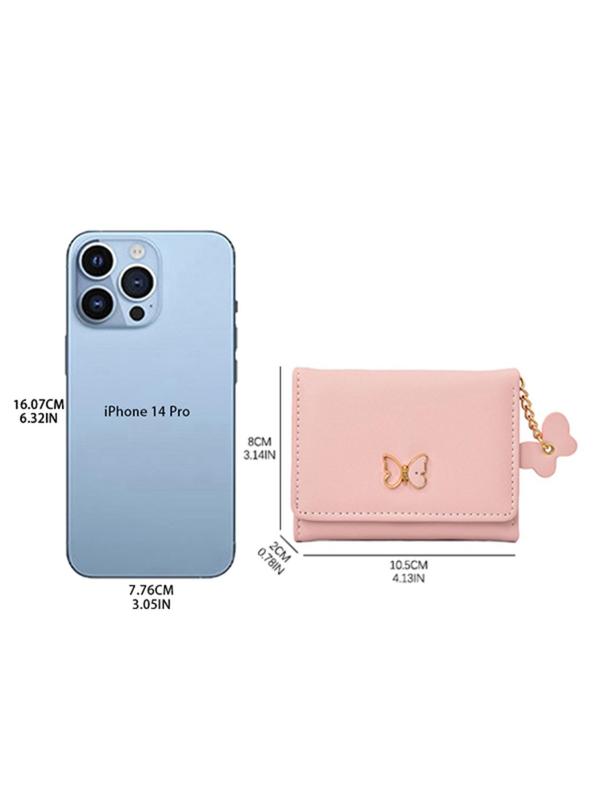 Women's Cute Cartoon Butterfly Design Short Wallet, Fashionable PU Leather Zipper Bifold Wallet, Casual Versatile Card Holder for Daily Used