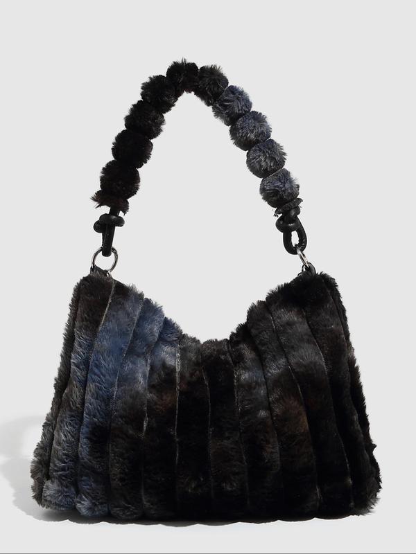 Women's Solid Color Plush Shoulder Bag, Fashionable Chain Decor Tote Bag for Daily Used, Casual Trendy Versatile High-quality Daily Commuting Bag
