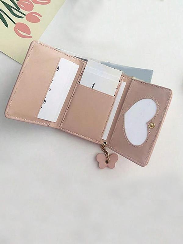 Women's Cute Cartoon Butterfly Design Short Wallet, Fashionable PU Leather Zipper Bifold Wallet, Casual Versatile Card Holder for Daily Used