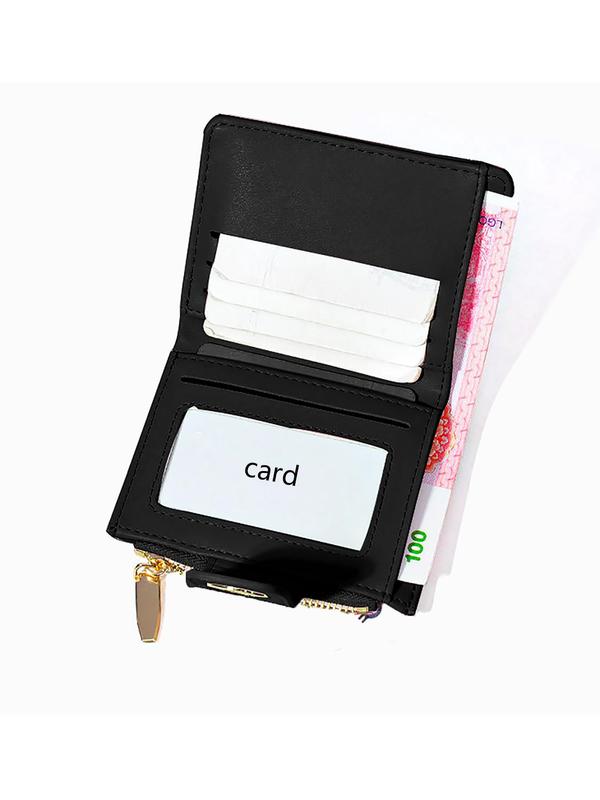 Women's Simple Plain Color Zipper Short Wallet, Multi-function Pu Leather Card Holder for Women & Girls, Casual Trendy Versatile High-quality Daily Money Saving Wallet