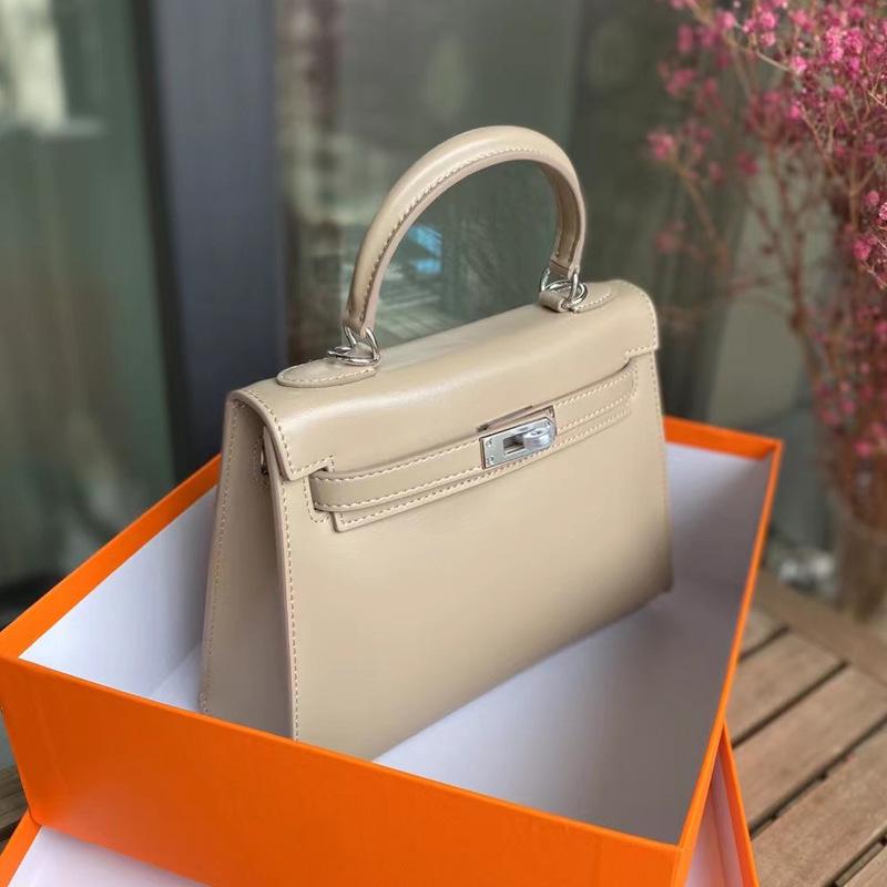 2024 New Box Glossy Cowhide Second Generation Kelly Bag Silver Buckle Leather Handbag Versatile High Quality One Shoulder Bag
