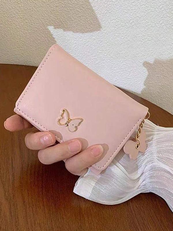 Women's Cute Cartoon Butterfly Design Short Wallet, Fashionable PU Leather Zipper Bifold Wallet, Casual Versatile Card Holder for Daily Used