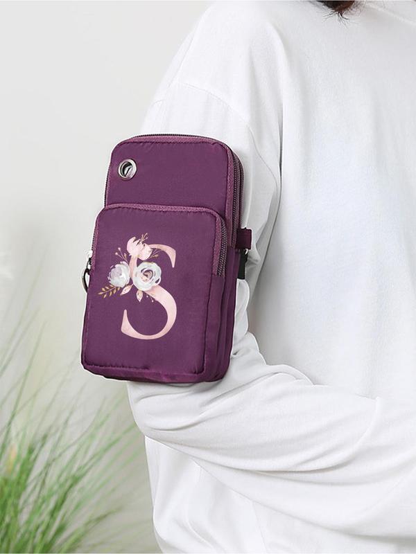 Fashion Letter & Floral Pattern Zipper Shoulder Bag, Casual Waterproof Crossbody Bag for Women, Female Multifunction Mobile Phone Bag