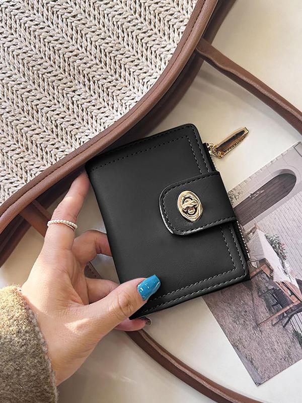 Women's Simple Plain Color Zipper Short Wallet, Multi-function Pu Leather Card Holder for Women & Girls, Casual Trendy Versatile High-quality Daily Money Saving Wallet